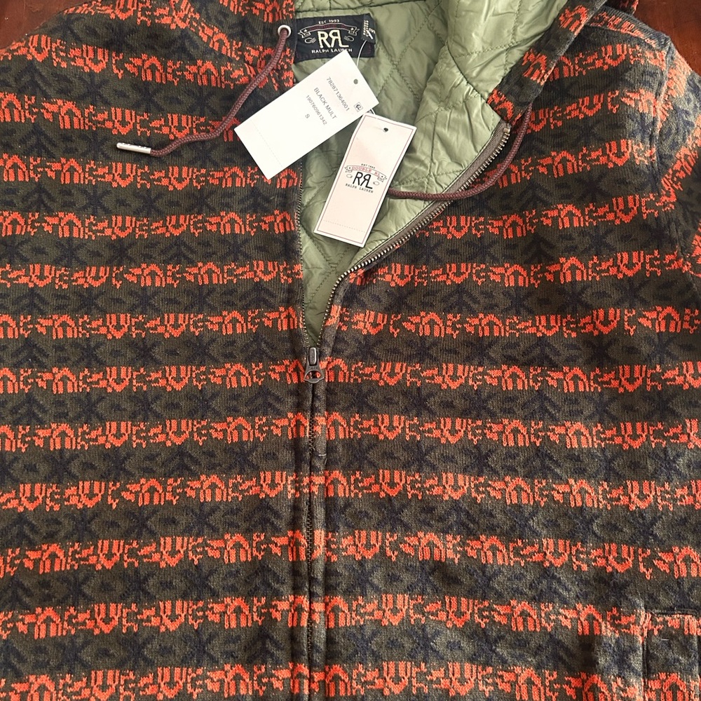 Ralph Lauren Double RL Striped Jacket - hunter green/Blk  and red.  NWT SMALL